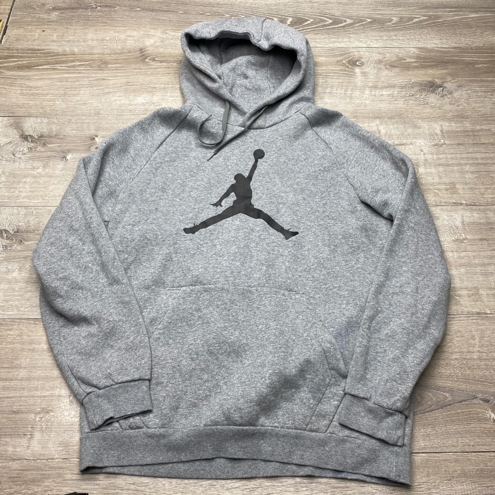Jordan Shirt Hoodie Jumpman Mens L Gray Cotton Blend AV3145-091 Pullover Fleece